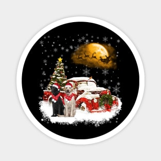 Red Truck Xmas Tree Two Labradors Christmas Magnet